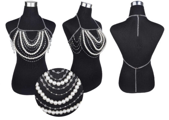 14769 - Pearls and stones layered chain harness