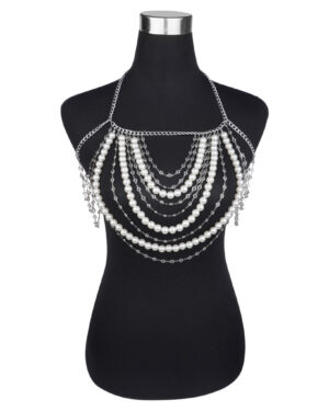 14769 - Pearls and stones layered chain harness