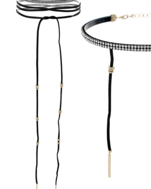 15923 - 3 pc Choker rhinestone, blk, 11.5+3.5"/74"