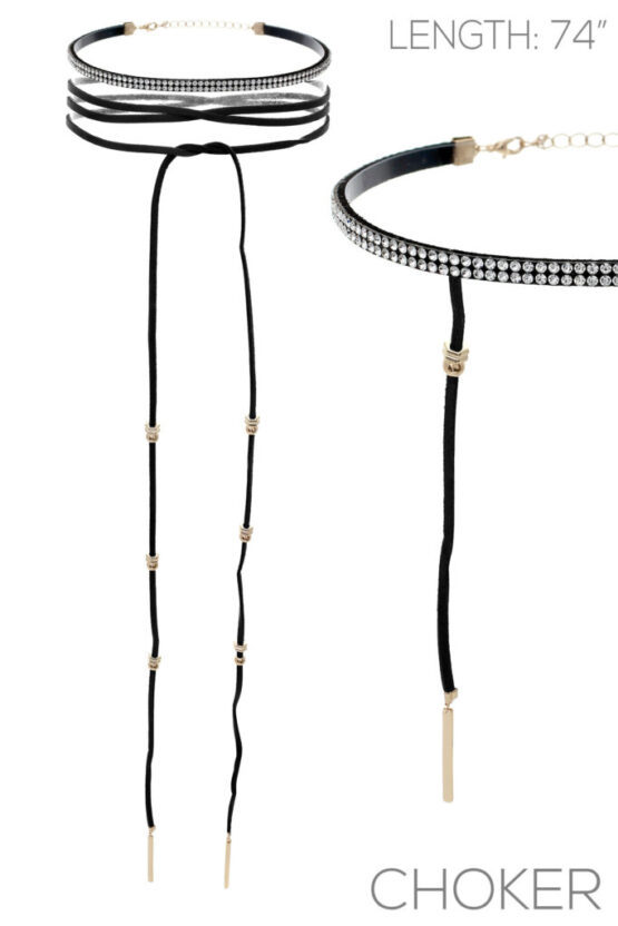 15923 - 3 pc Choker rhinestone, blk, 11.5+3.5"/74"