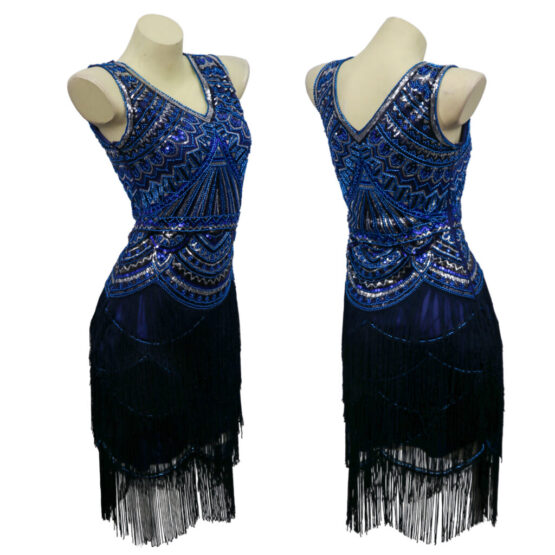 2516 - Blue sequin flapper dress with fringes