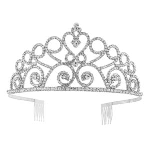 60770 - Rhinestone heart swirl tiara-Silver