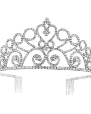 60770 - Rhinestone heart swirl tiara-Silver