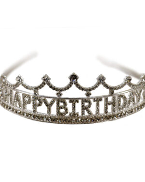 60775 - Rhinestone Happy Birthday Tiara-Silver, 5x1.8x6