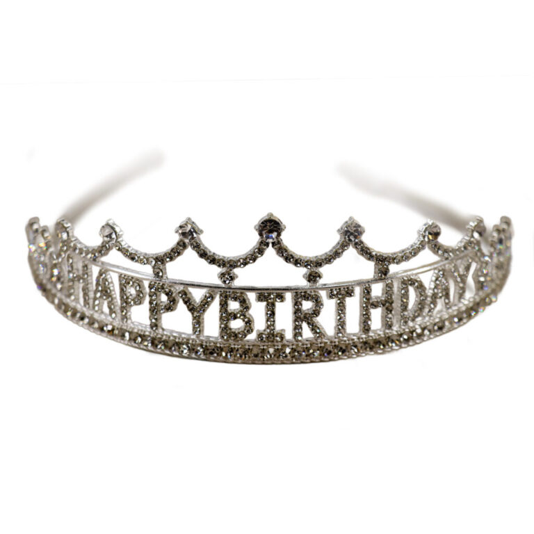 60775 - Rhinestone Happy Birthday Tiara-Silver, 5x1.8x6