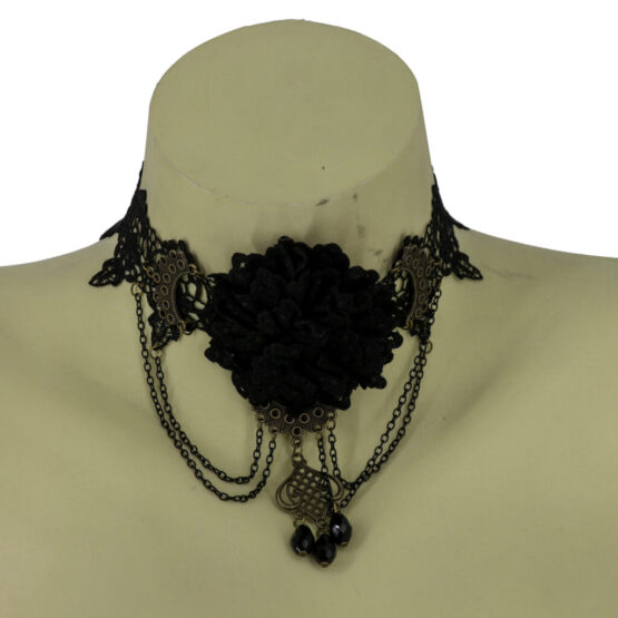 68670 - Black rose lace choker with swag chain.. - Image 2