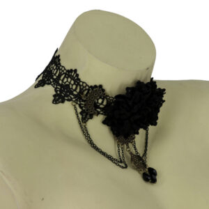 68670 - Black rose lace choker with swag chain..