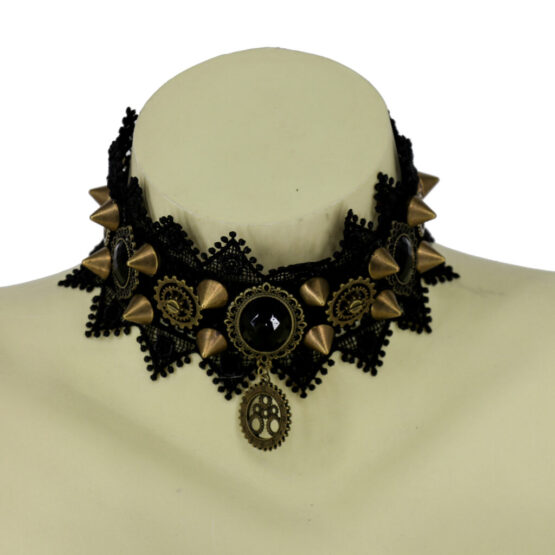 68671 - Steampunk gear and spike lace choker - Image 2