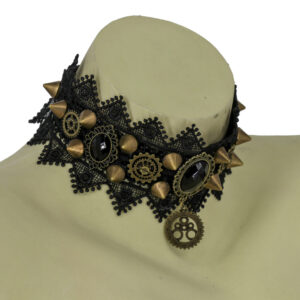 68671 - Steampunk gear and spike lace choker