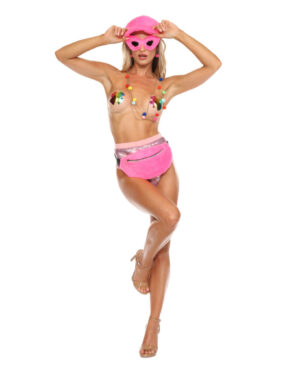 69182 - 3 pcs pink faux fur set- glasses, visor, bumbag