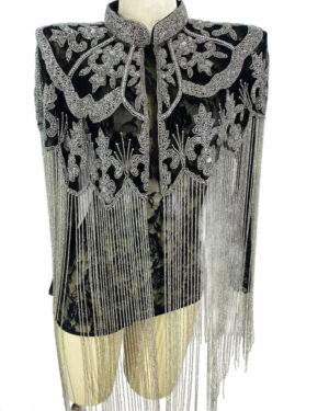 8872 - Beaded Shawl w/collar - 24" tassel