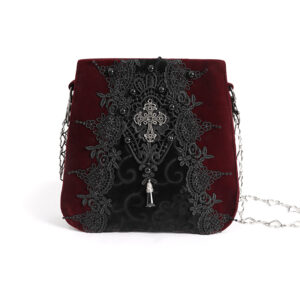 AS18002 - Burgundy Laced velvet handbag with heart chain ..