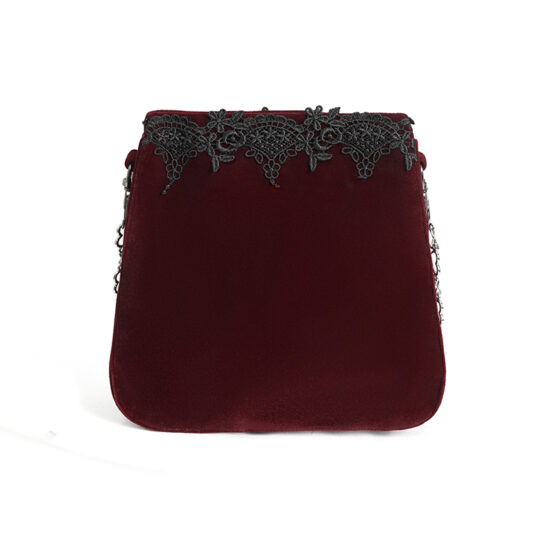 AS18002 - Burgundy Laced velvet handbag with heart chain .. - Image 3