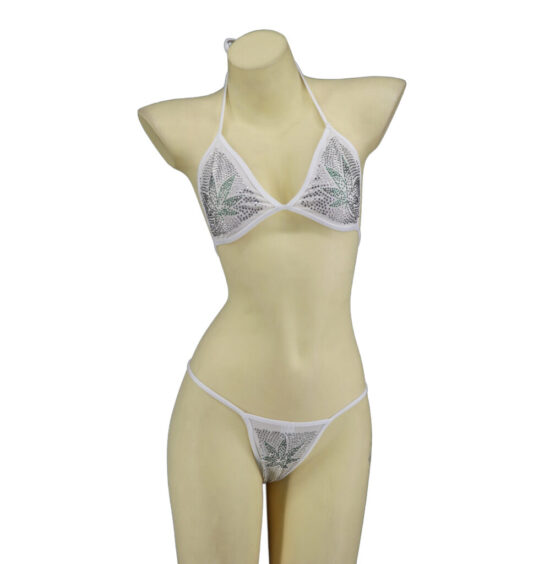 C1030-MJ - Marijuana leaf embellished 2 pc set-white - Image 3