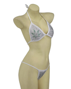 C1030-MJ - Marijuana leaf embellished 2 pc set-white