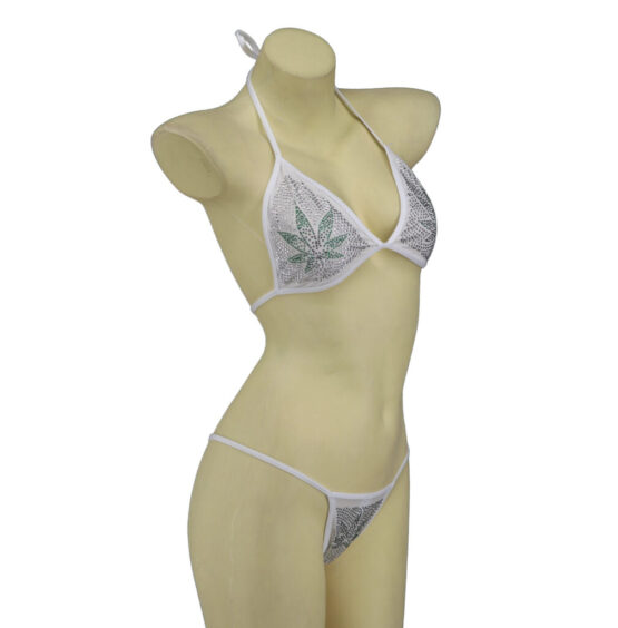 C1030-MJ - Marijuana leaf embellished 2 pc set-white