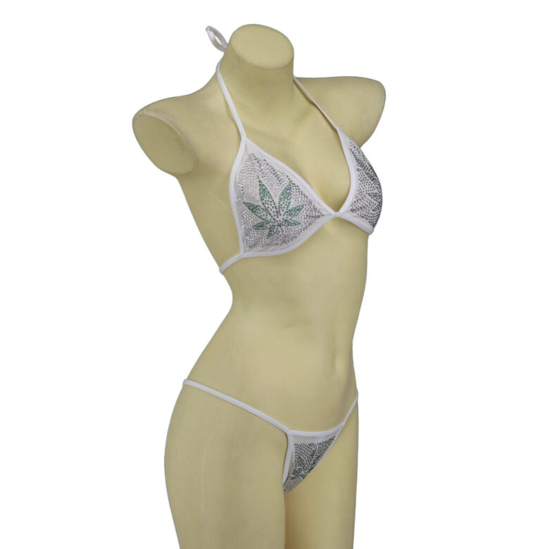 C1030-MJ - Marijuana leaf embellished 2 pc set-white