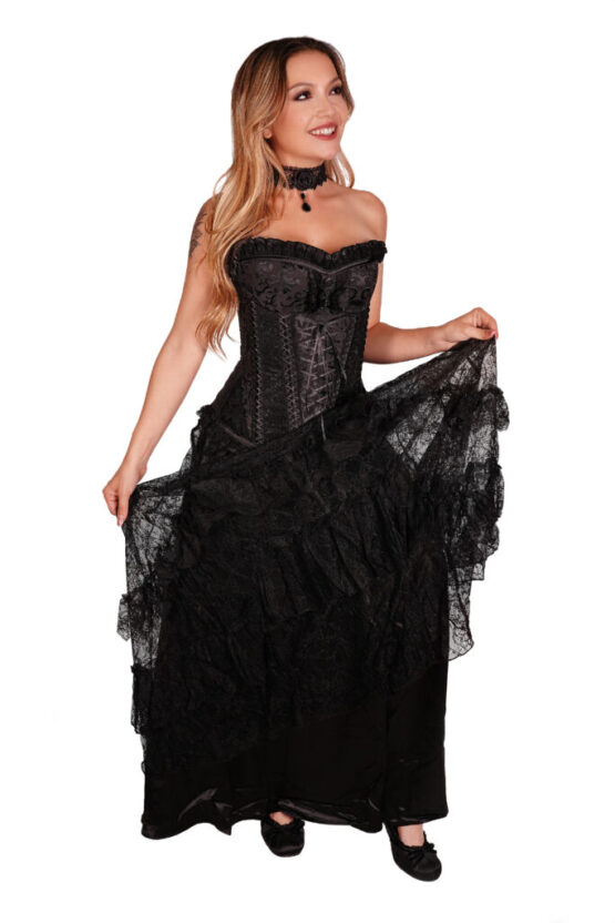 KW214 - Gothic Elegant Long Lace Skirt with Frills - Image 3