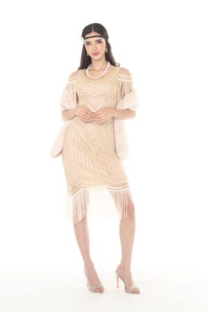 2526 - Beige flapper dress with cutout sleeveless fringe