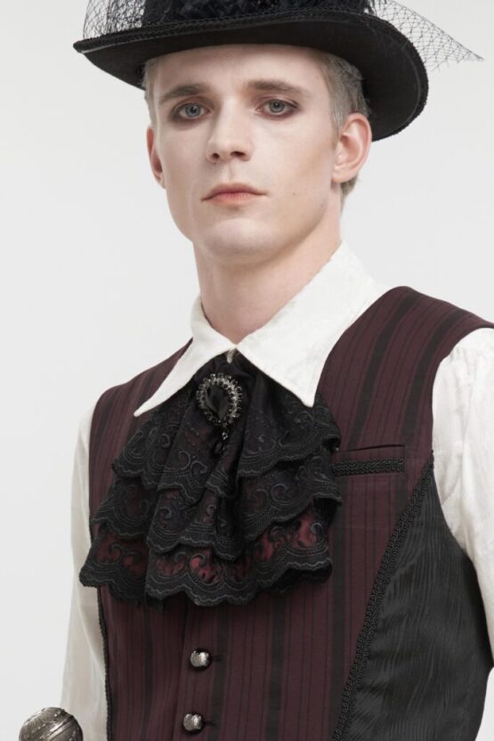 AS144 - Red Gothic Ruffle Lace Bow Tie