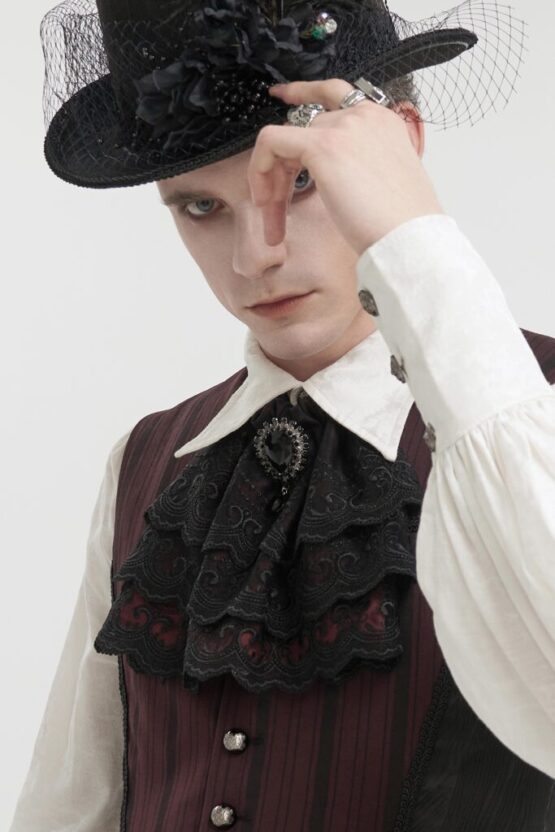 AS144 - Red Gothic Ruffle Lace Bow Tie - Image 5