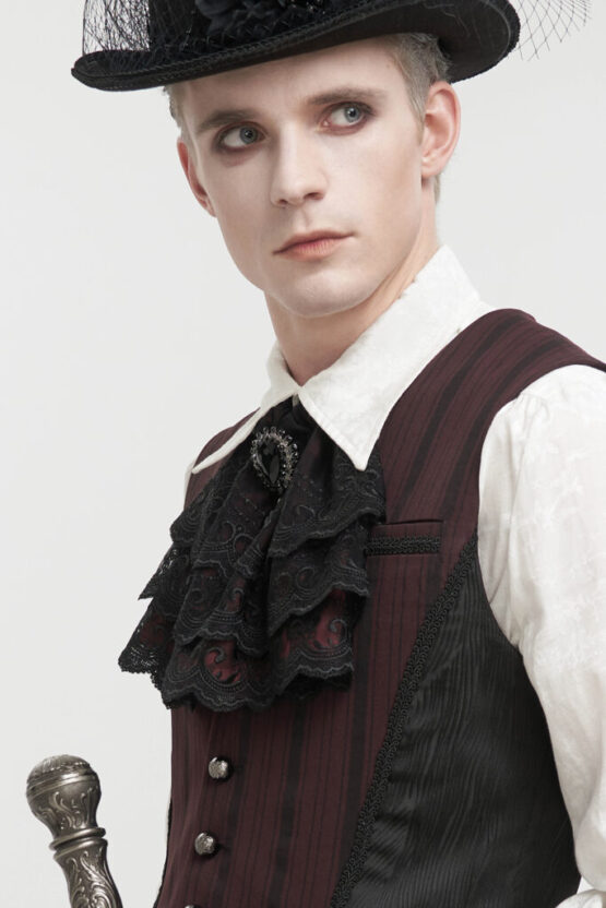 AS144 - Red Gothic Ruffle Lace Bow Tie - Image 3