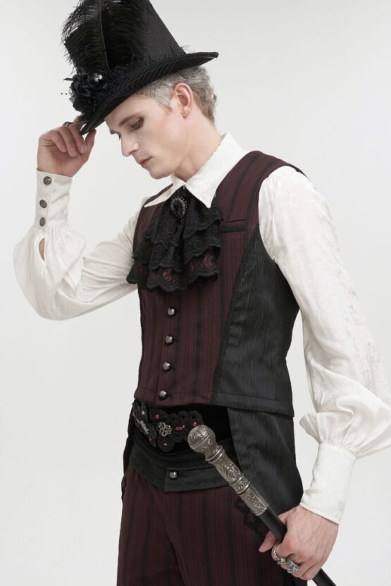 AS144 - Red Gothic Ruffle Lace Bow Tie - Image 2