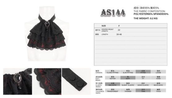 AS144 - Red Gothic Ruffle Lace Bow Tie - Image 4
