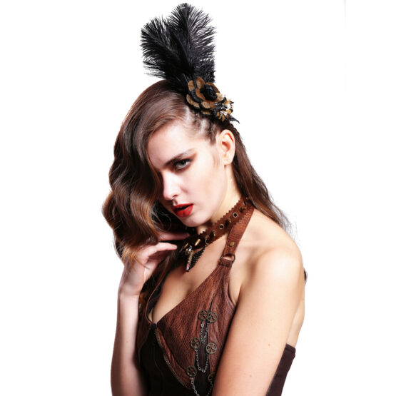 AS18 - Bronze Gear and Hummingbird Feather Hairpin