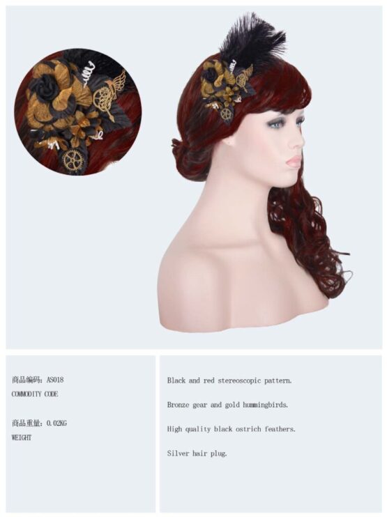 AS18 - Bronze Gear and Hummingbird Feather Hairpin - Image 7