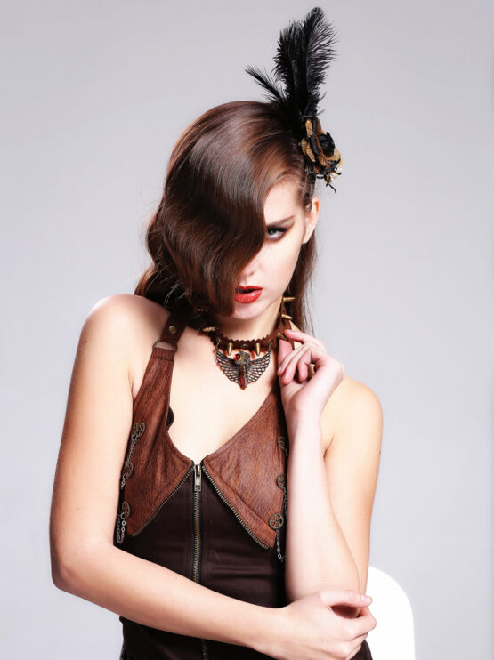AS18 - Bronze Gear and Hummingbird Feather Hairpin - Image 6