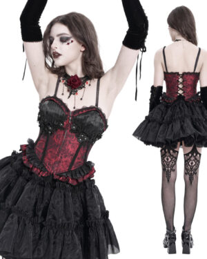 CST00802 - Rose pattern pleated corset-red-M