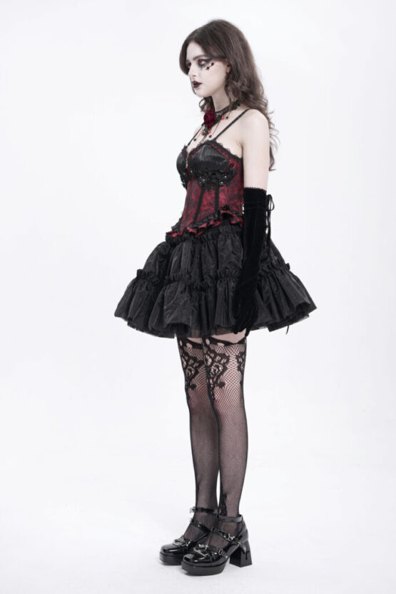 CST00802 - Rose pattern pleated corset-red-M - Image 5