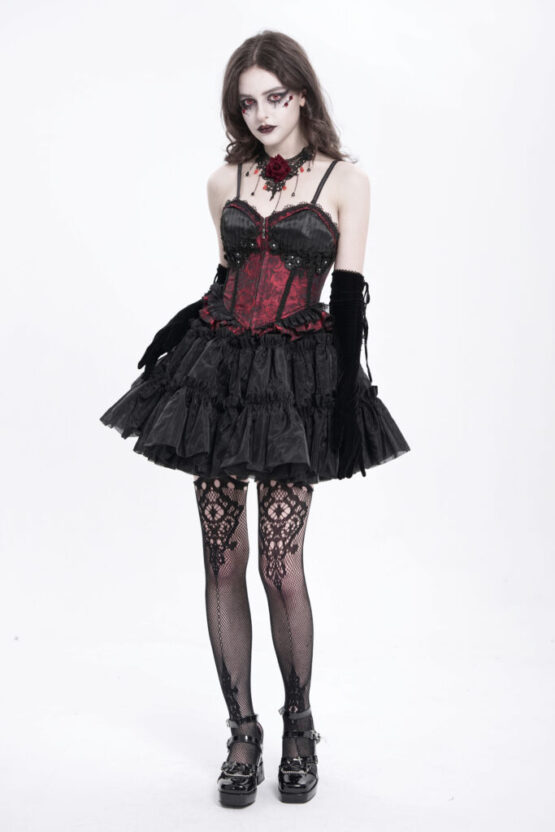 CST00802 - Rose pattern pleated corset-red-M - Image 4