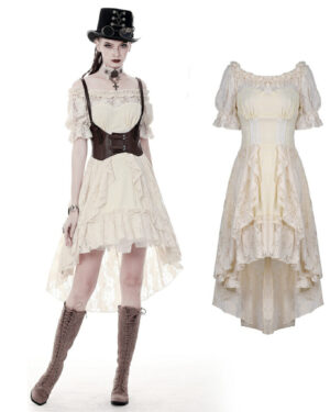 DW358 - Overlay Lace Hi Lo steampunk dress