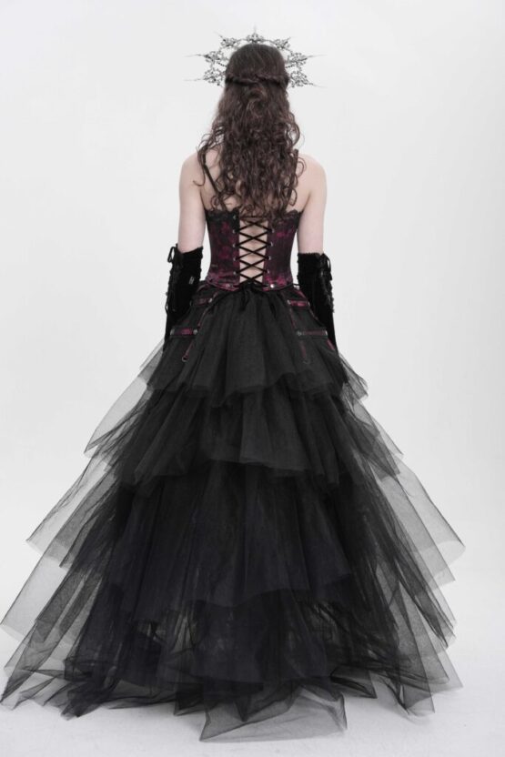 CST00802 - Rose pattern pleated corset-red-M - Image 2