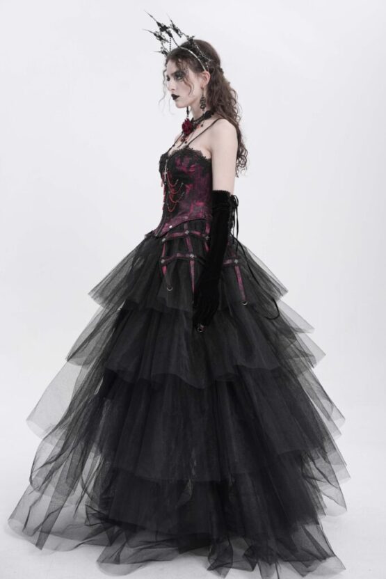 ECST00802 - Rose print lace caged corset-Red-M - Image 3