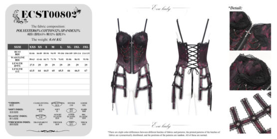ECST00802 - Rose print lace caged corset-Red-M - Image 4