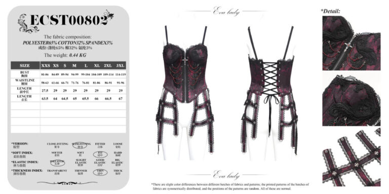 ECST00802 - Rose print lace caged corset-Red - Image 4