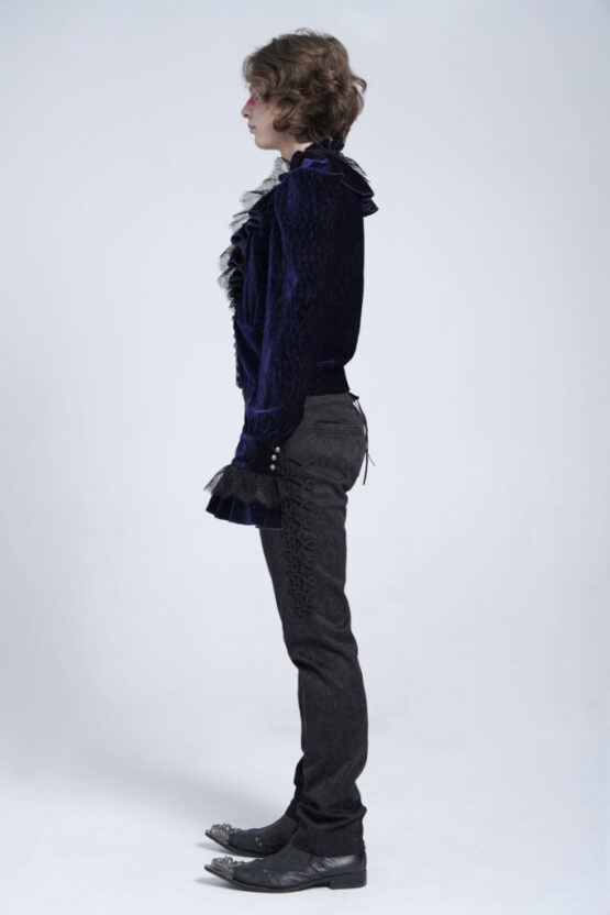 SHT13302 - Blue velvet ruffle pirate shirt - Image 2