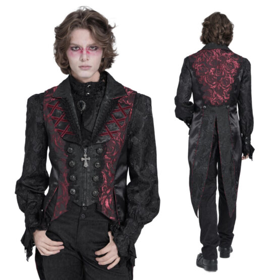 WT095 - Rose print jacquard tailcoat vest