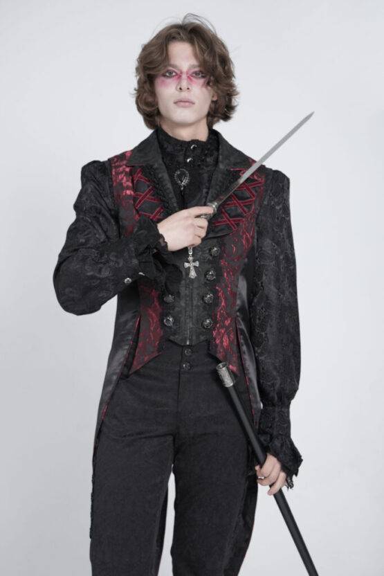 WT095 - Rose print jacquard tailcoat vest - Image 3
