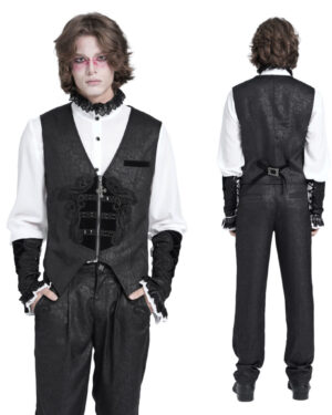 WT097 - Embossed jacquard print vest-Black-S