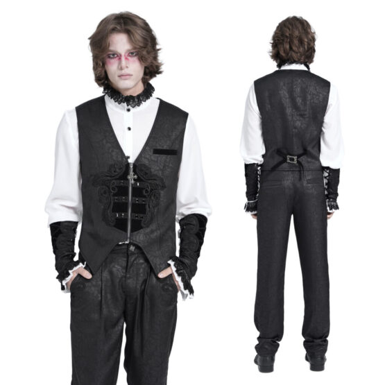 WT097 - Embossed jacquard print vest-Black-S