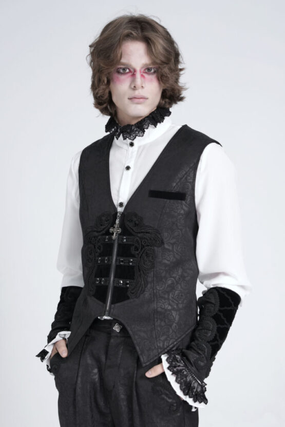 WT097 - Embossed jacquard print vest-Black-S - Image 3