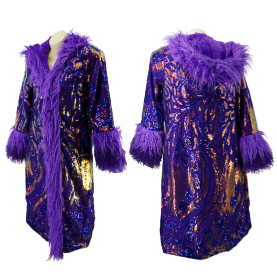 2573 - Sequin Faux Fur Coat - Purple Multi - Image 2