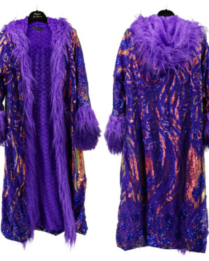 2573 - Sequin Faux Fur Coat - Purple Multi