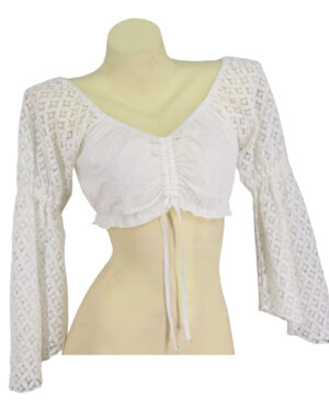 2881 - Cotton Choli top with crochet lace sleeves