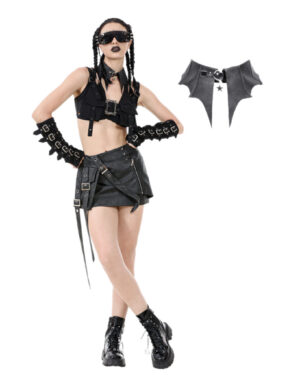 ACK152 - Gothic bat wing leatherette choker