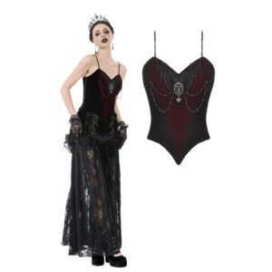 CW092 - Romantic heart velvet corset with jewel chains